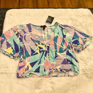 F21 cropped button front print top, Sz S